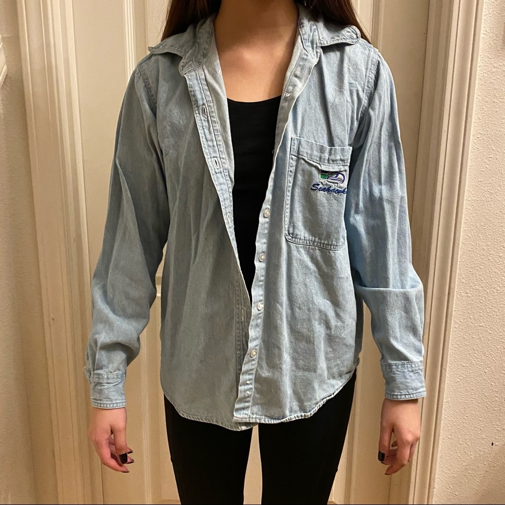 Denim button up. Seattle Seahawks. Vintage. Small.
